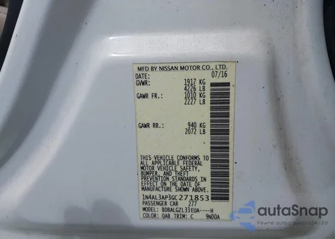 2016 Nissan Altima 2.5 S z USA, uszkodzony, nr VIN 1N4AL3AP3GC271853